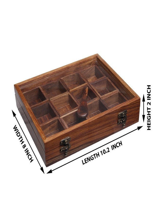 Pick End Now Spice/Masala Box with Lid - 12 Containers in Sheesham Wood | Product Dimensions - 10.2x8x2 Inch, Weight - 800Gm - Image 2